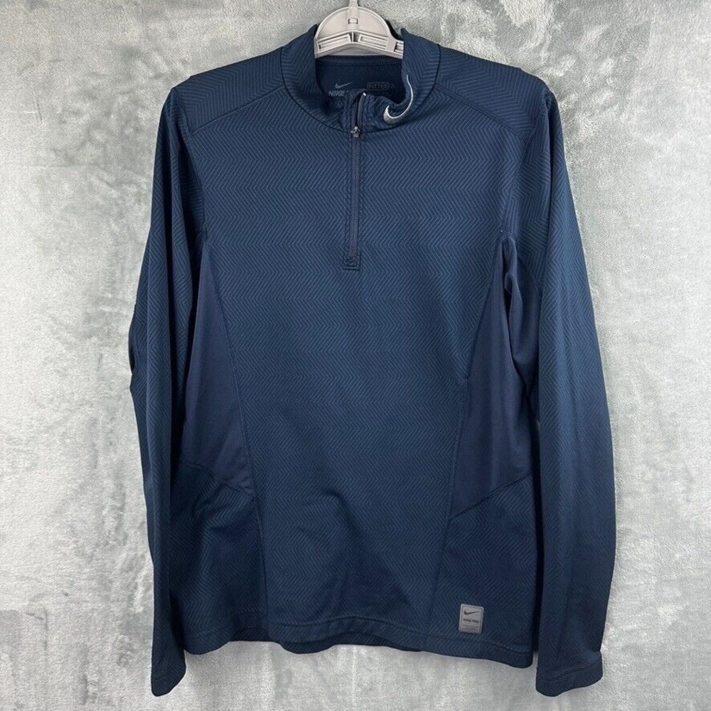 Nike Pro Dri-FIT Long Sleeve Training Shirt Fitted Athletic Top Mens Blue Medium